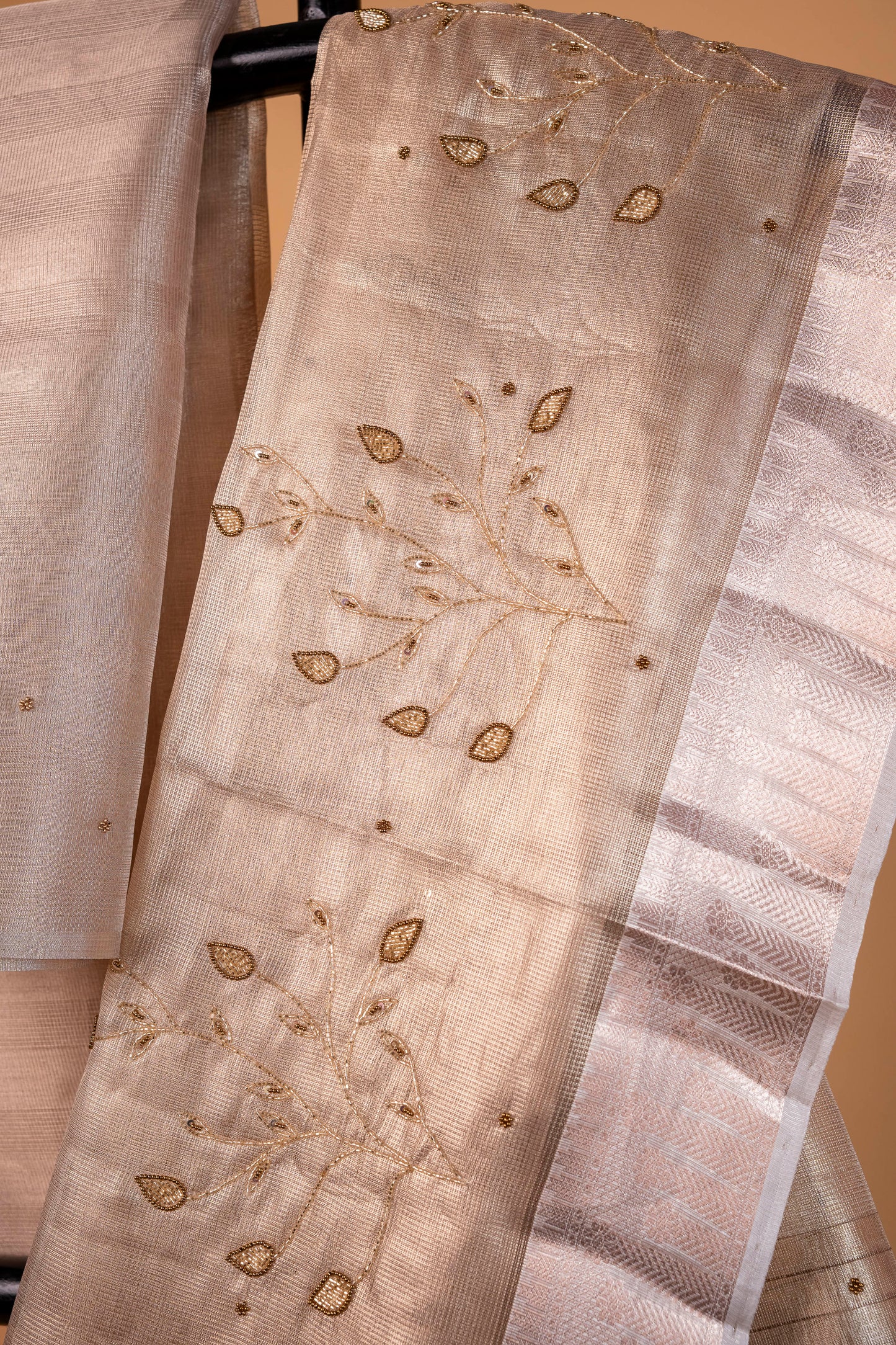 Beige shade tissue designer hand work Banarasi saree