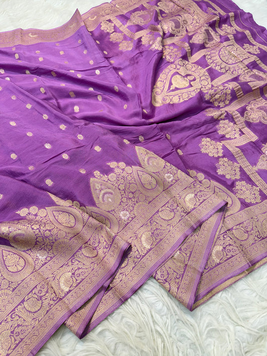Purple shade Chinon Viscose premium Open Border Pallu Dot Booti Saree