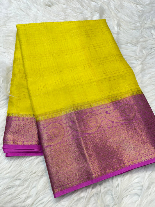 Yellow pink warm silk premium Banarasi saree