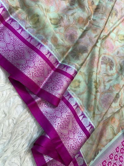 Multi colore warm silk digital print Banarasi saree