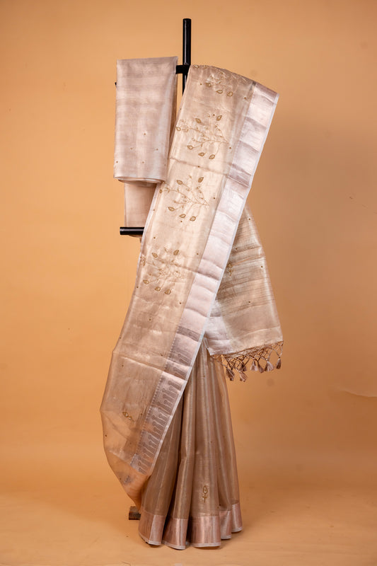 Beige shade tissue designer hand work Banarasi saree