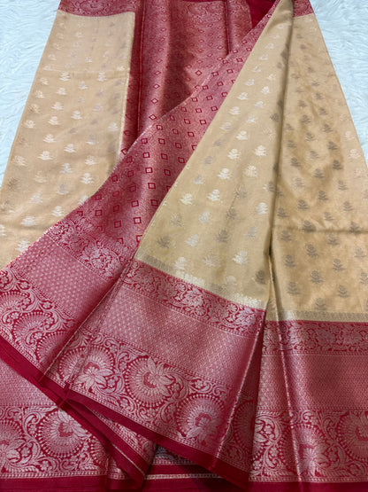 Beige red warm silk premium Banarasi saree