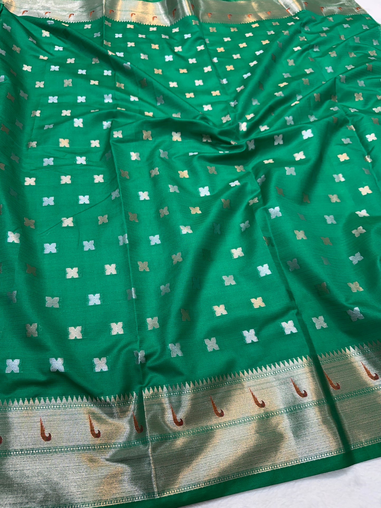 Gold & multicolour shade tissue kota premium paithani border designer banarasi saree