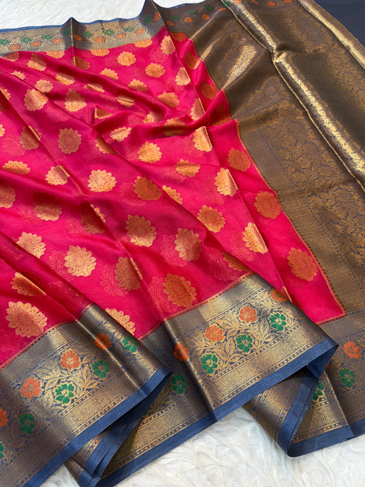 Mharani gray warm silk premium Banarasi saree