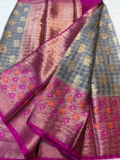 Grey pink shade warm silk premium Banarasi saree