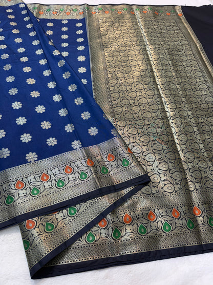 Blue & black  shade Dupion Silk premium Banarasi Saree