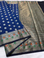 Blue & black  shade Dupion Silk premium Banarasi Saree