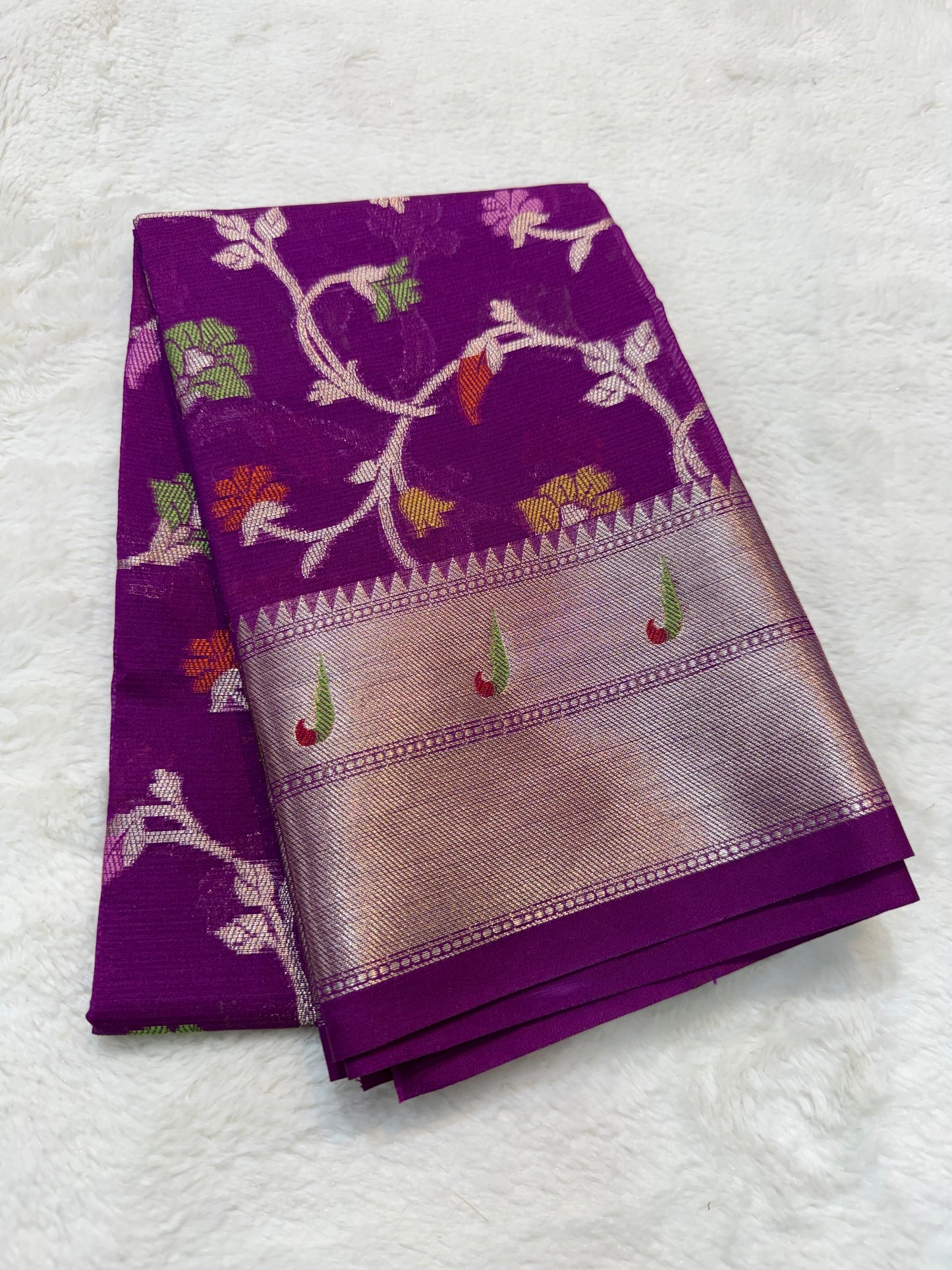 Gray & multicolour shade tissue kota premium paithani border designer banarasi saree