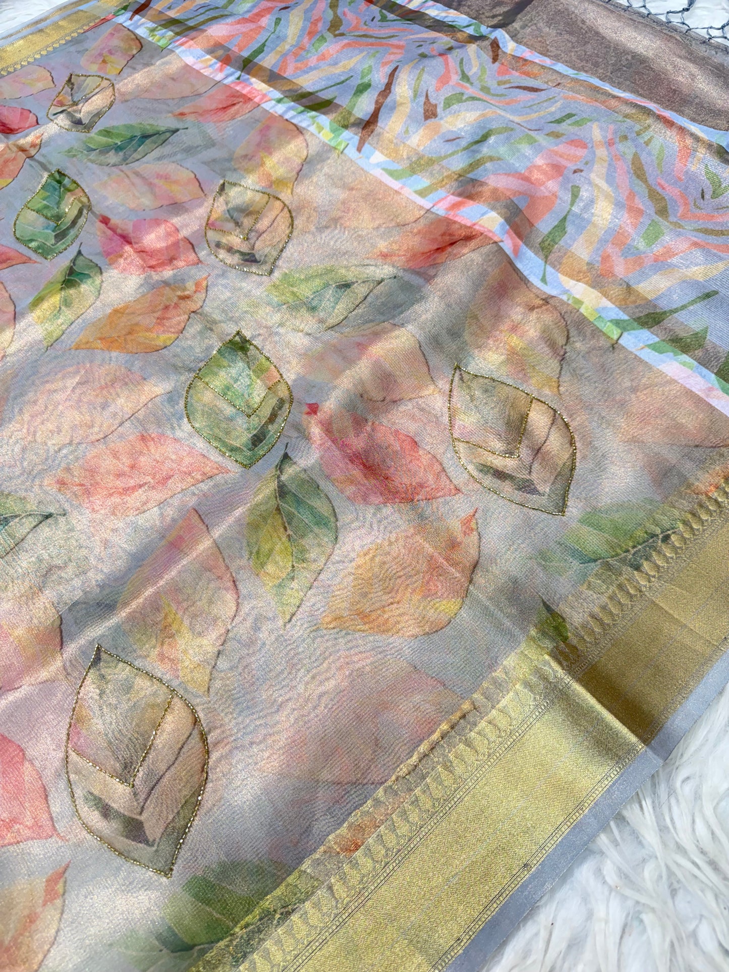 Tissue digital print handwork Banarasi saree