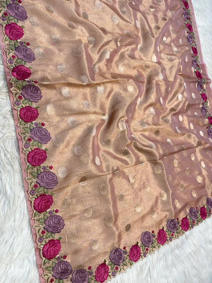 Banarasi tissue cutwork embroidery saree