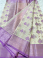Off white & purple shade cotton premium Banarasi saree