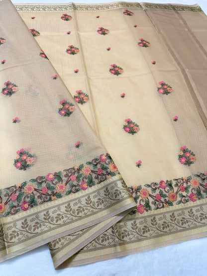 Beige shade kota designer embroidery Banarasi saree