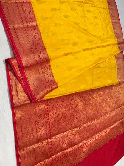 Mango red shade Dupion Silk Banarasi Saree 