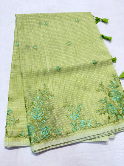 Pista green shade kota designer embroidery premium Banarasi saree