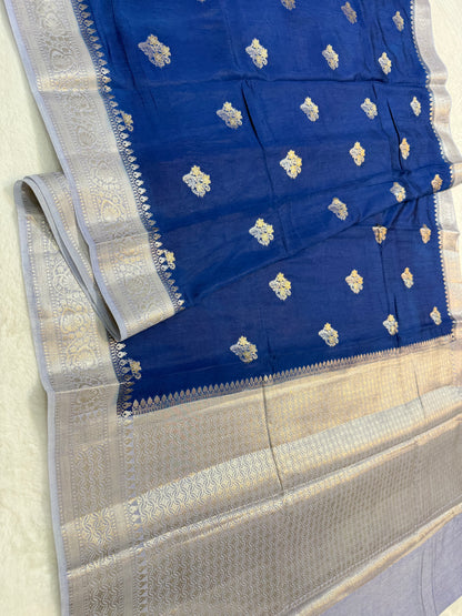 Royal blue & silver shade raw mango premium Banarasi saree