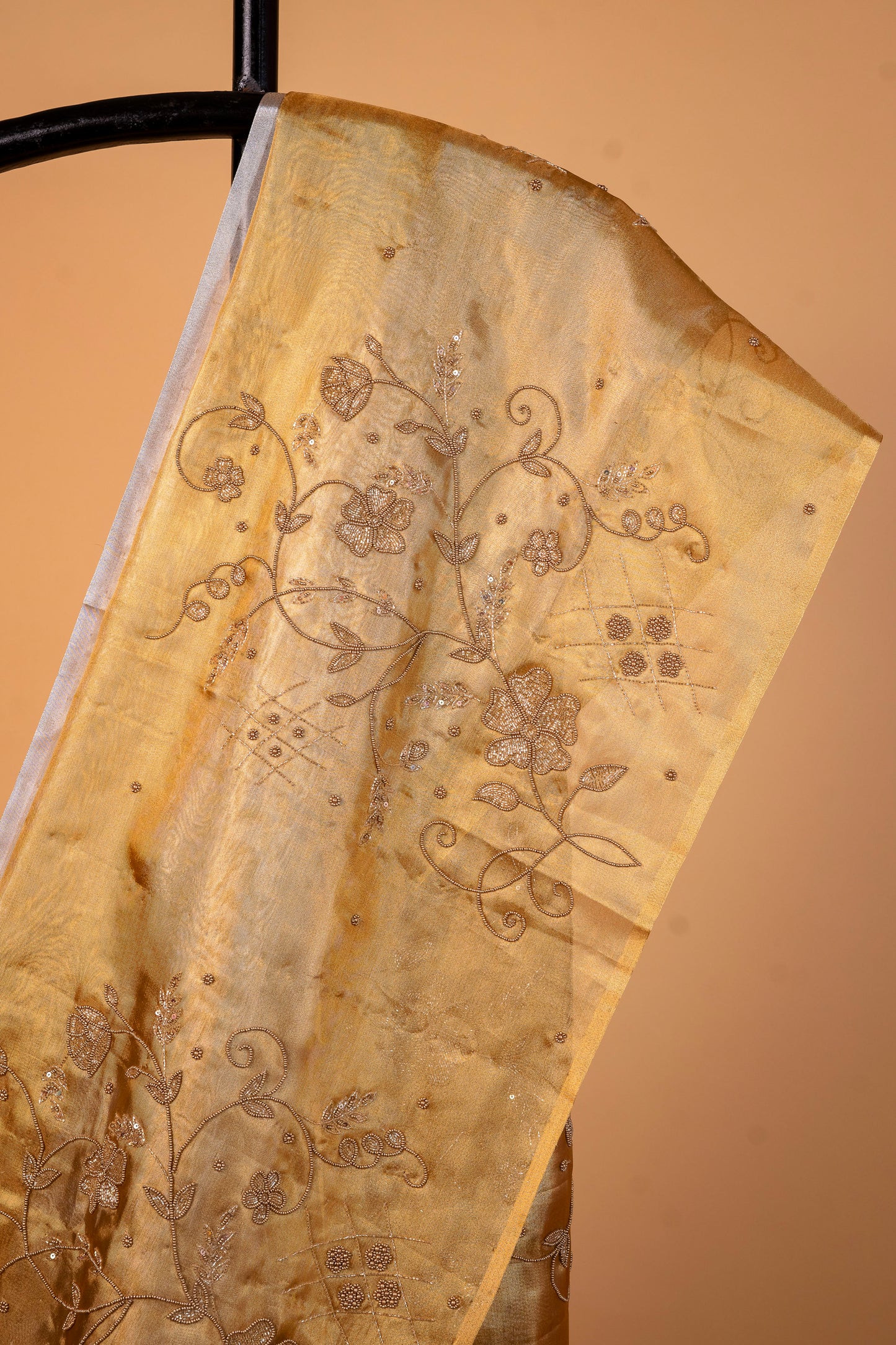 Gold silver tissue half half  tissue designer hand work Banarasi saree