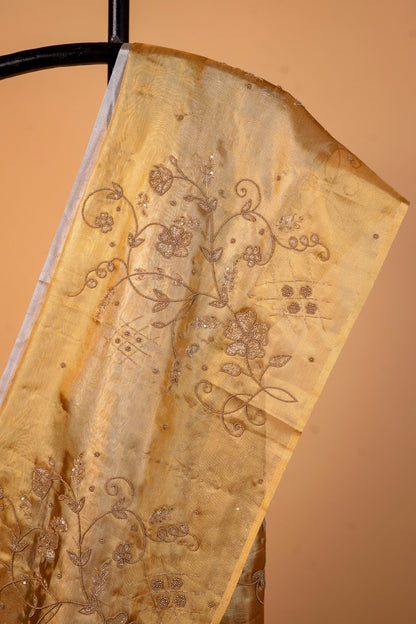 Gold silver tissue half half  tissue designer hand work Banarasi saree