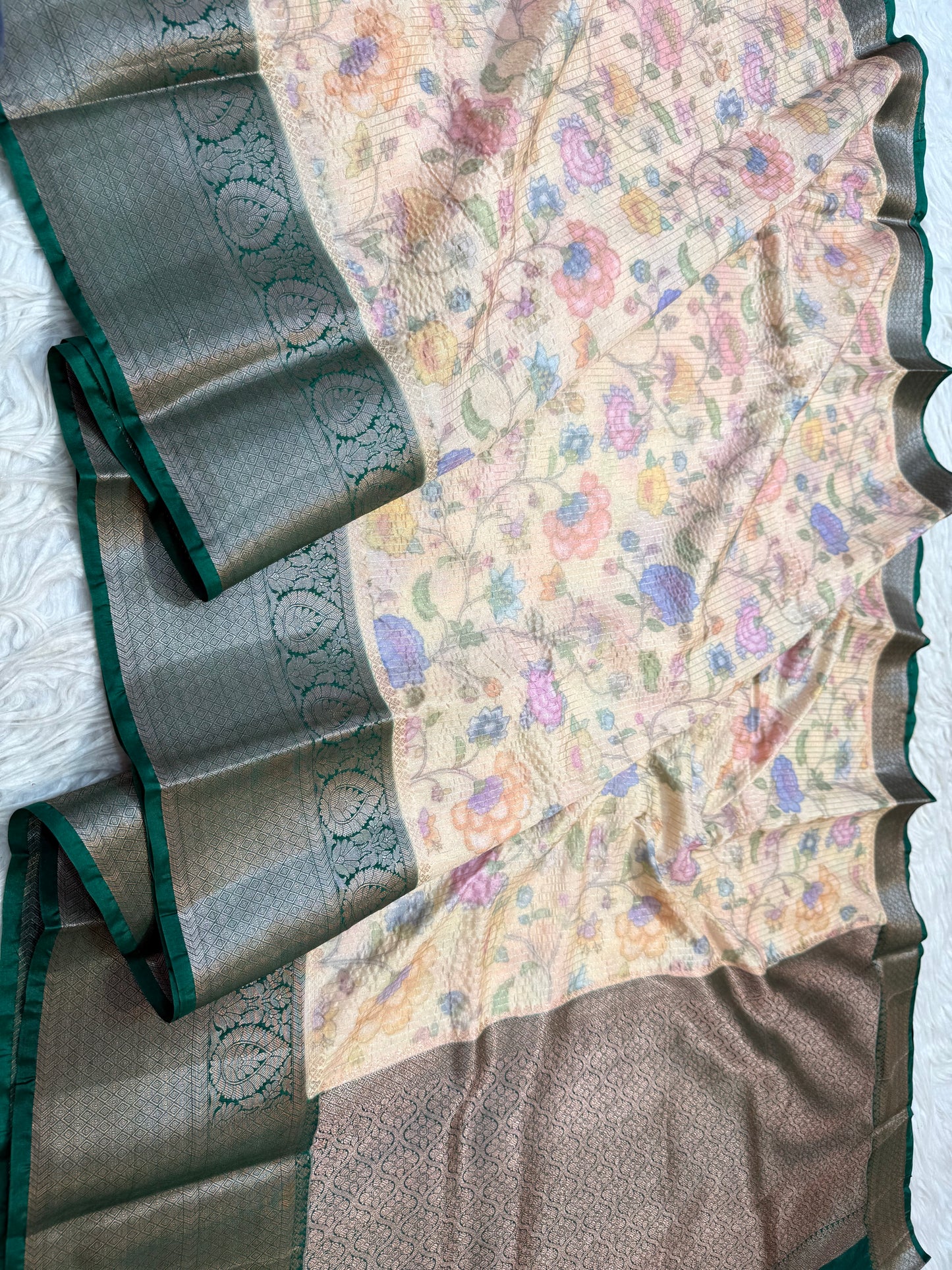 multicolour Dupion silk digital print Banarasi saree