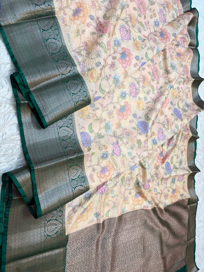 multicolour Dupion silk digital print Banarasi saree