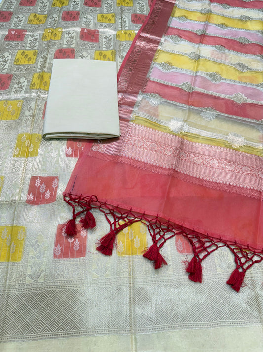 Rangkar  Raw Mango with organza dupatta  Three Piece Banarasi Suit