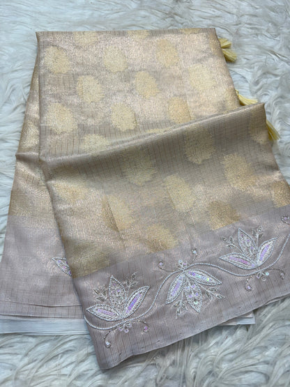 Silver shade tissue kota zardosi work Banarasi saree