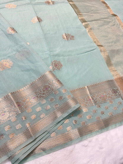 Sea green shade raw mango  premium Banarasi saree