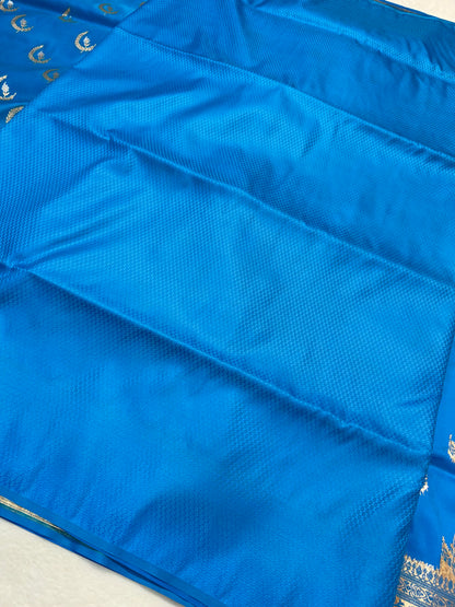 German blue shade satan katan premium Banarasi silk Saree