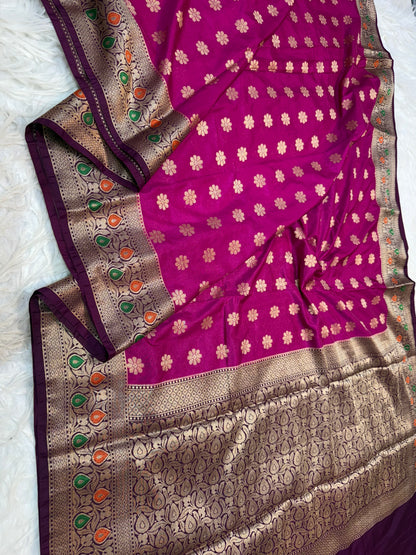 Royal pink & magenta shade  Dupion Silk premium Banarasi Saree