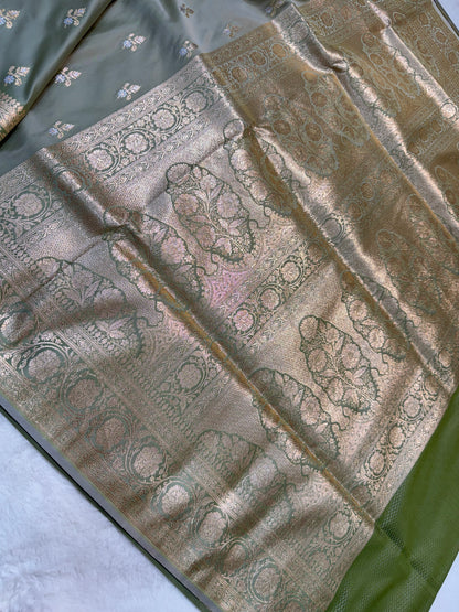 Gray shade satan katan premium Banarasi silk Saree
