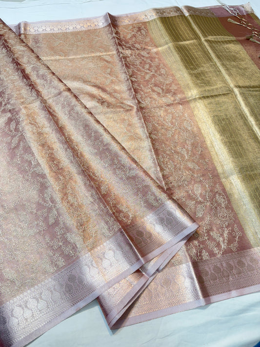 Peach shade tissue kota embroidery primum Banarasi saree