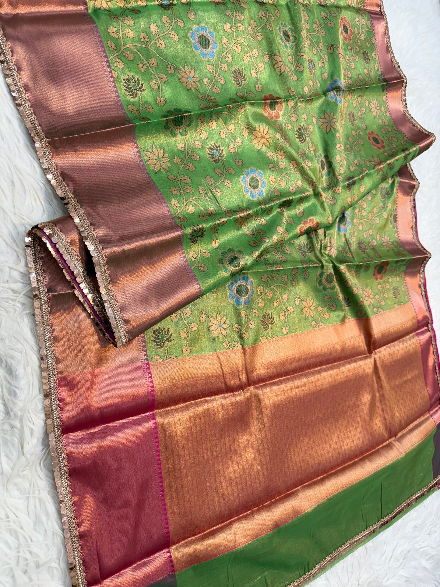 Banarasi tissue silk with lace attached saree