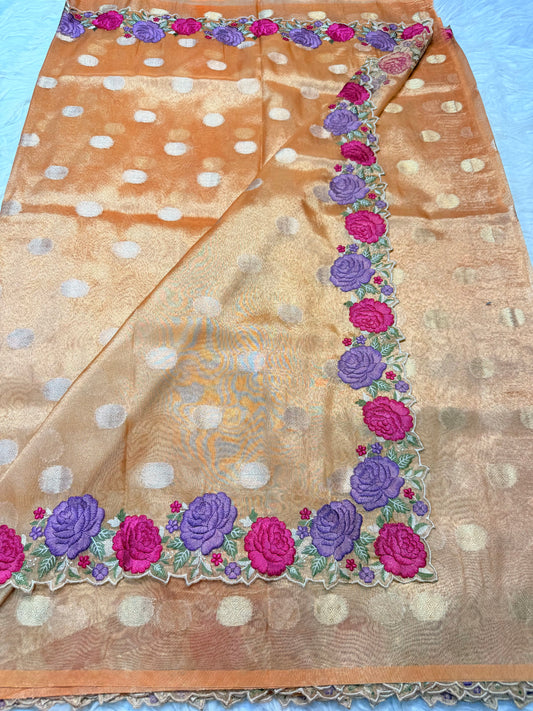 Banarasi tissue cutwork embroidery saree