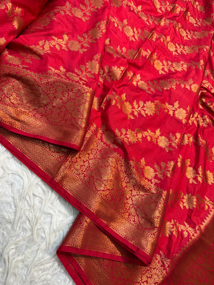 Red shade Dupion Silk Banarasi Saree 