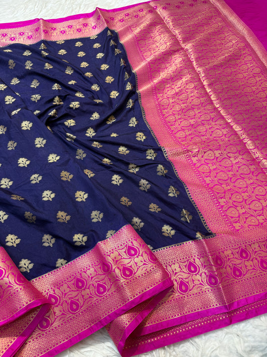 Blue pink shade Dupion Silk premium Banarasi Saree