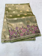 Pista green green shade tissue cutwork embroidery premium designer Banarasi saree