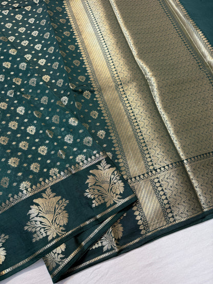 Bottle green shade Raw mango soft silk banarasi saree