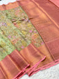 Pista green pink & multicolour shade georgatte digital print Banarasi saree