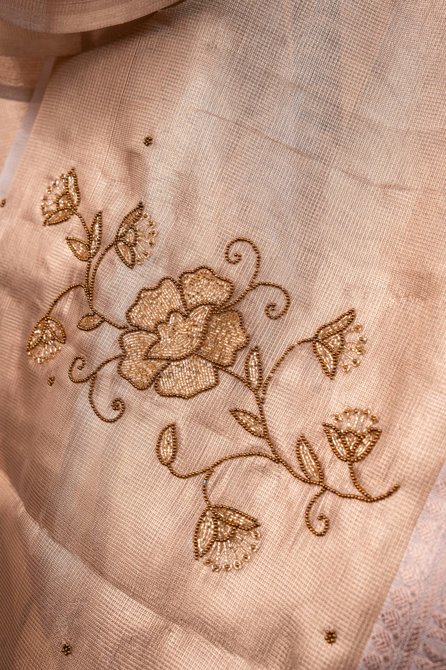 Beige shade tissue designer hand work Banarasi saree