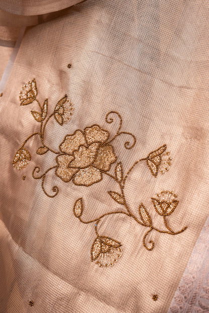 Beige shade tissue designer hand work Banarasi saree