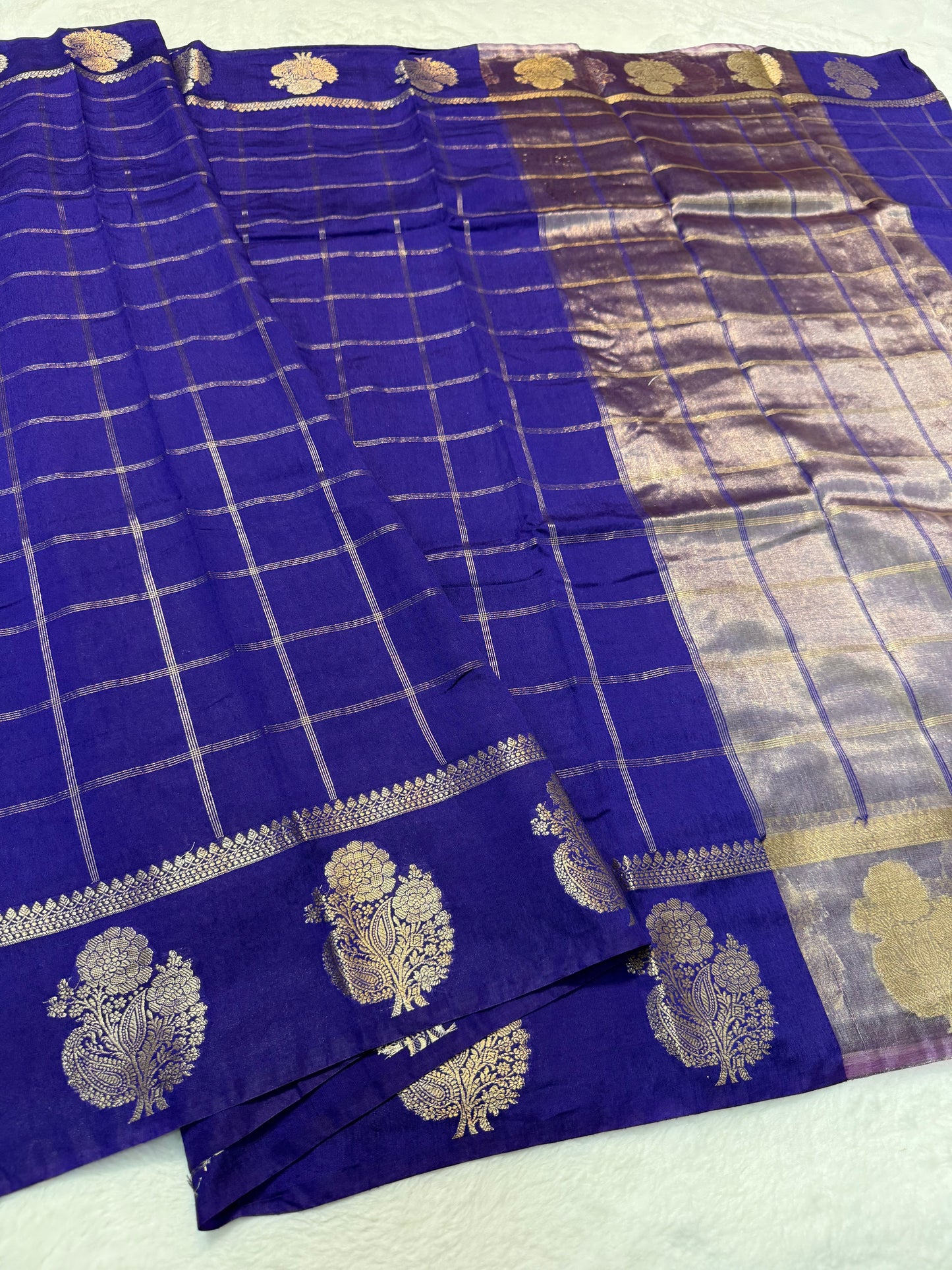 Navy shade raw mango  premium Banarasi saree