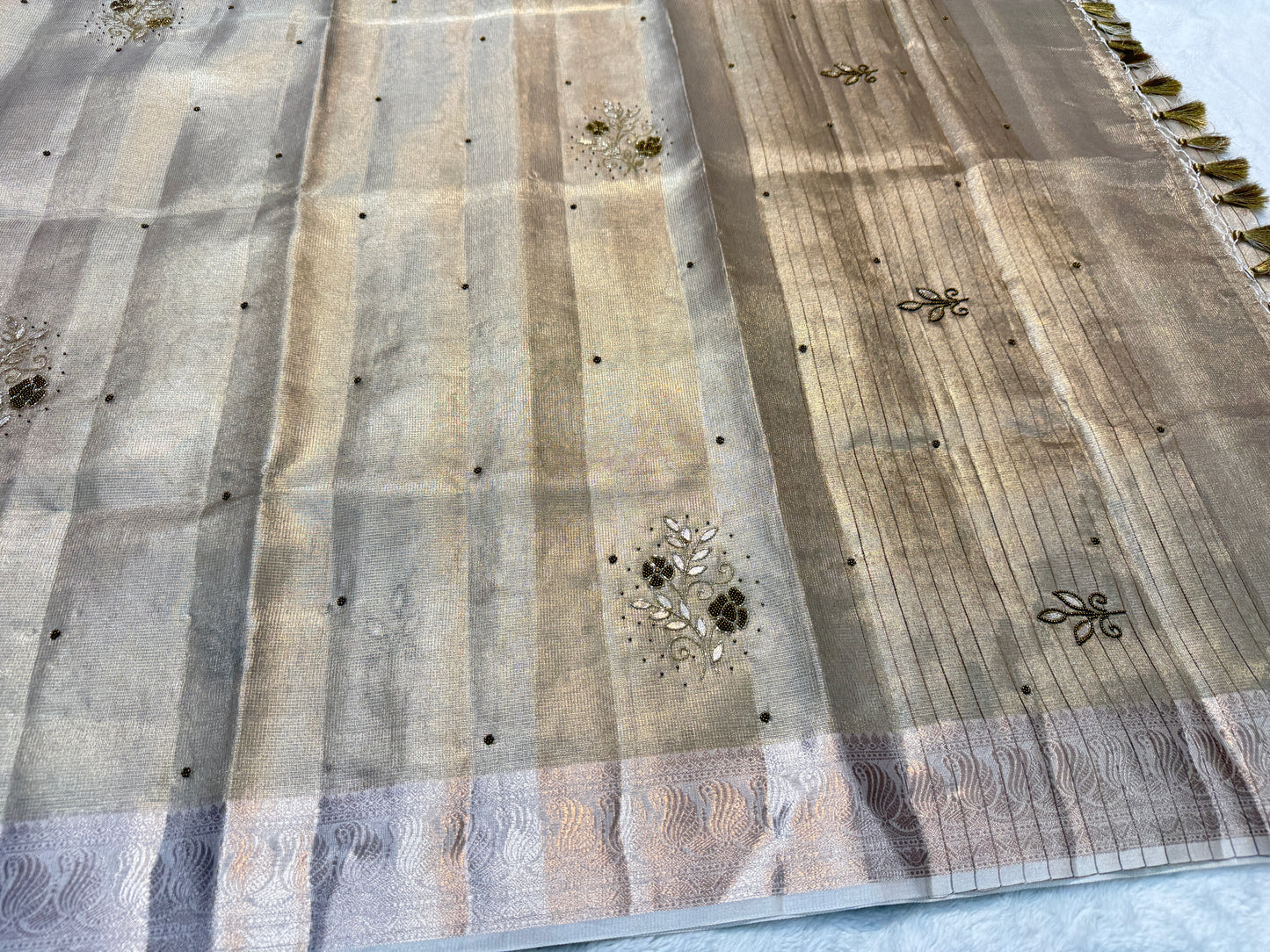 Beige shade tissue designer hand work Banarasi saree