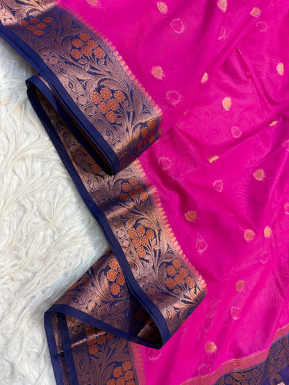 Royal pink navy shade georgatte Banarasi saree