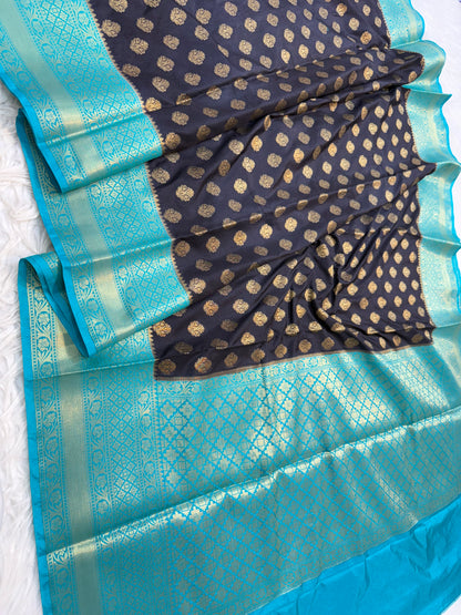 Black sea green shade Dupion Silk Banarasi Saree 
