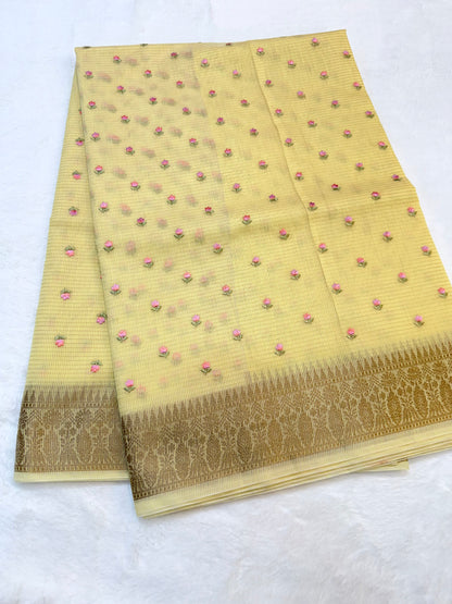 Yellow shade kota designer embroidery Banarasi saree