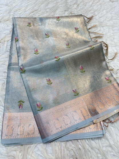 Sea green shade tissue kota embroidery primum Banarasi saree