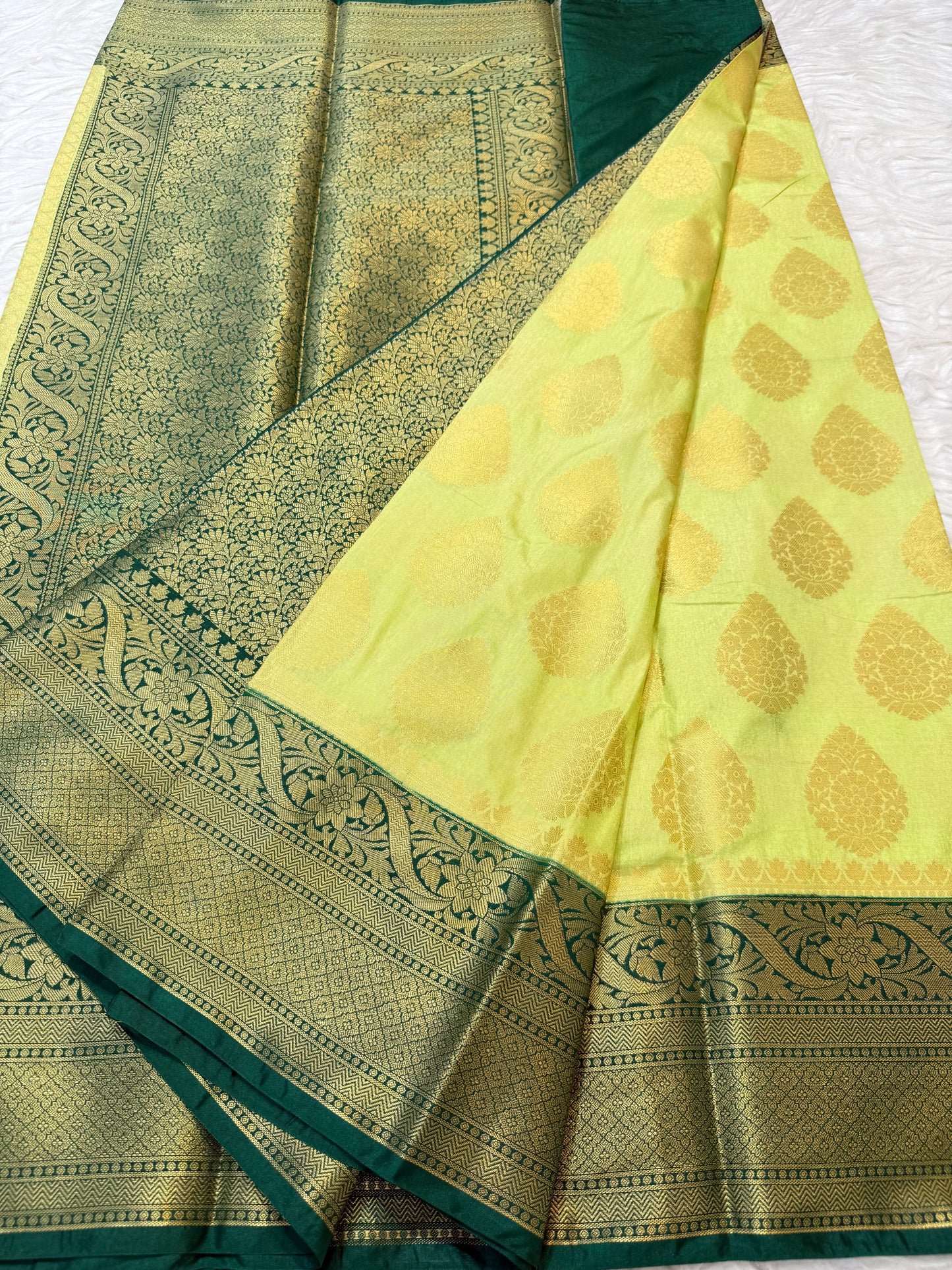 Pista green & bottle green shade Dupion Silk Banarasi Saree 