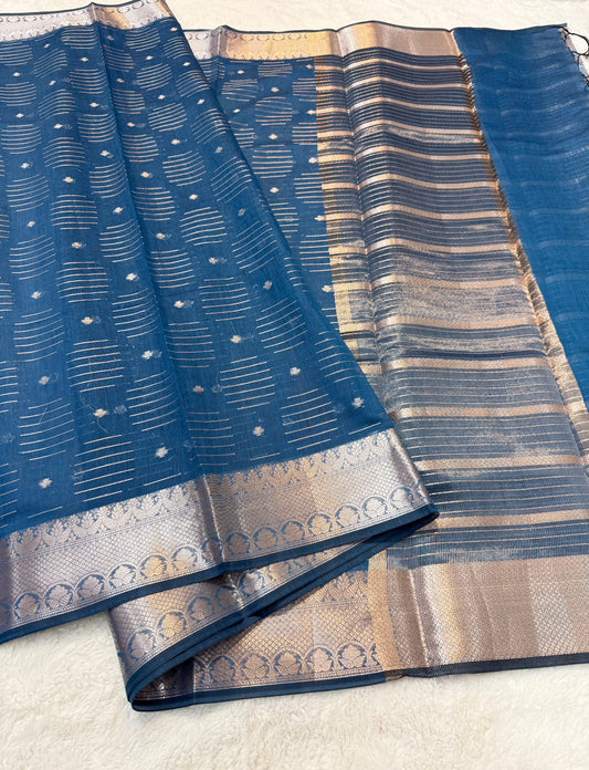 Sky blue  shade cotton silk premium Banarasi saree