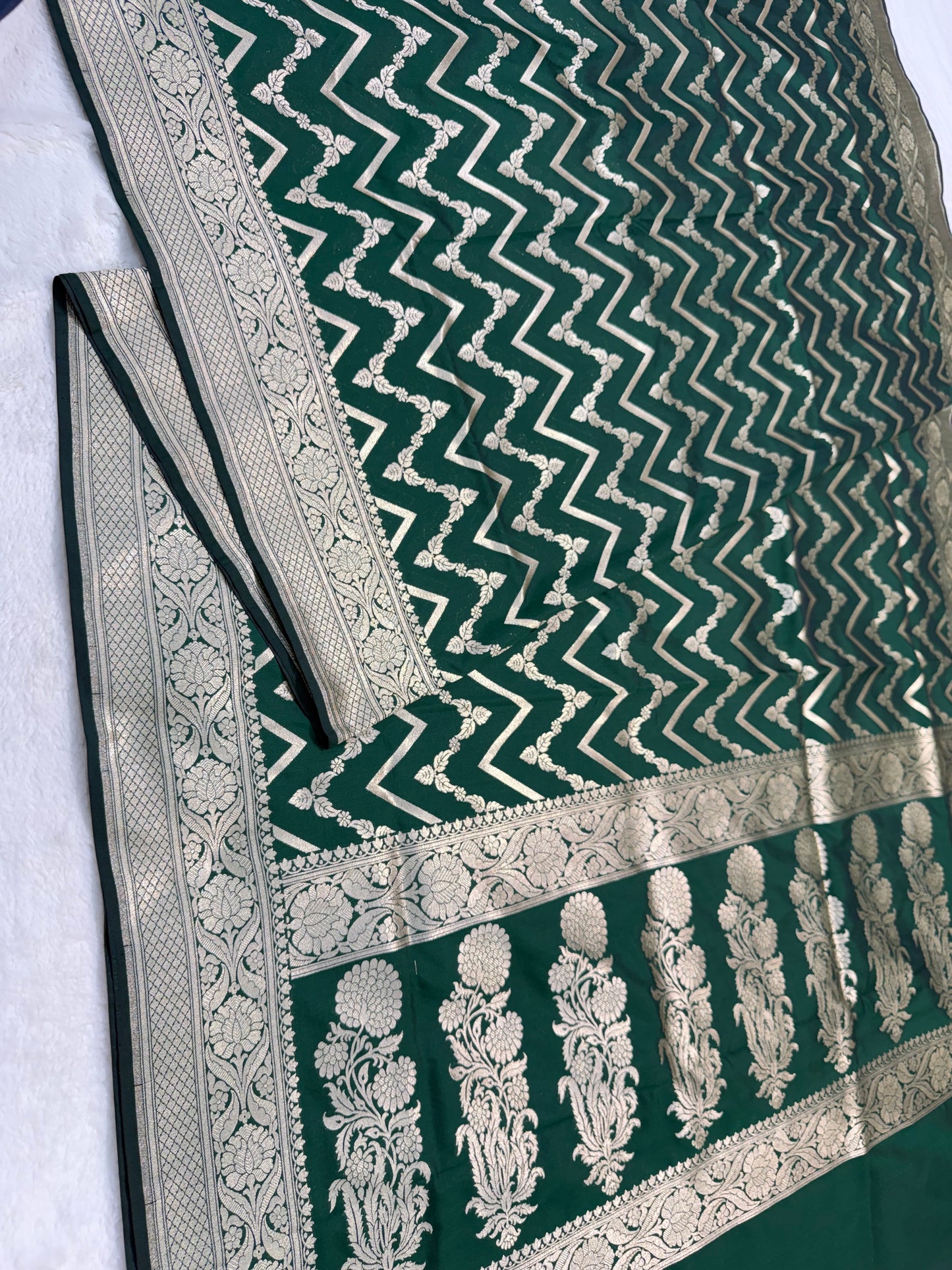 Bottle green shade katan Banarasi silk Saree