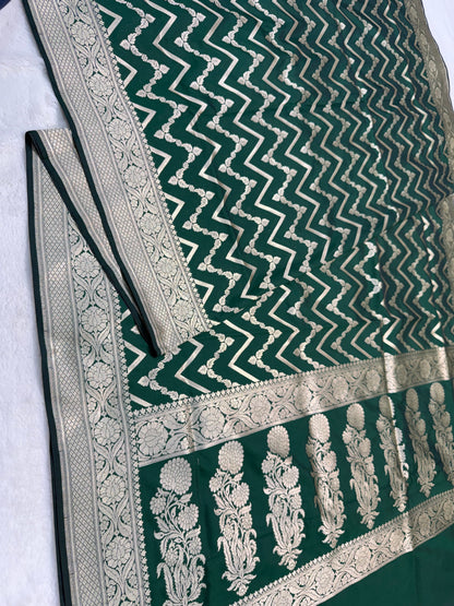 Bottle green shade katan Banarasi silk Saree