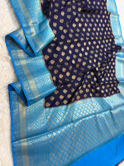 Nevy sea green shade Dupion Silk Banarasi Saree 